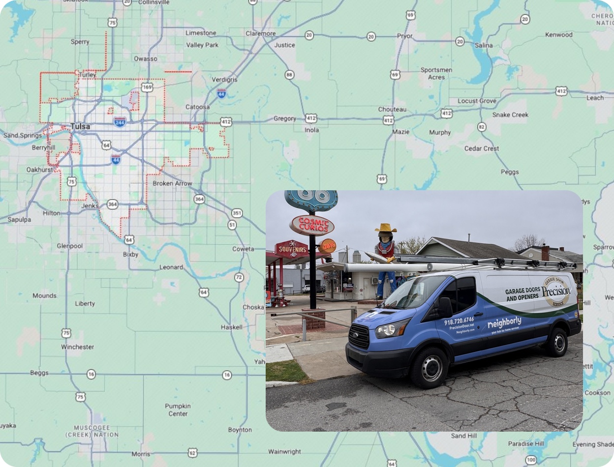 Precision Garage Door Service map of Tulsa, Oklahoma